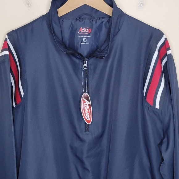 NWT Adams | Navy Umpire Quarter Zip Pullover Jacket Red Arm Stripes Size Large - Picture 2 of 4